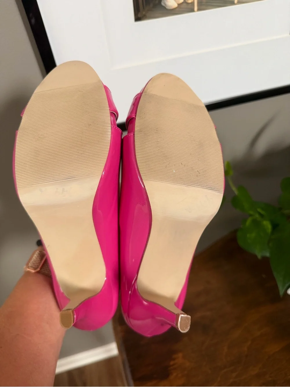 Madden Girl Hot Pink Patent Peep-Toe Heels. Size 8